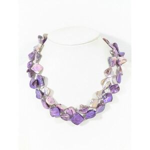 Purple Shell Statement Necklace Iridescent Beaded Collar 19"